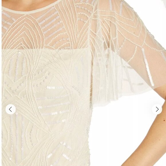 Adrianna Papell Ivory Pearl Beaded Flutter Sleeve Top Sz. 4 - Picture 5 of 13